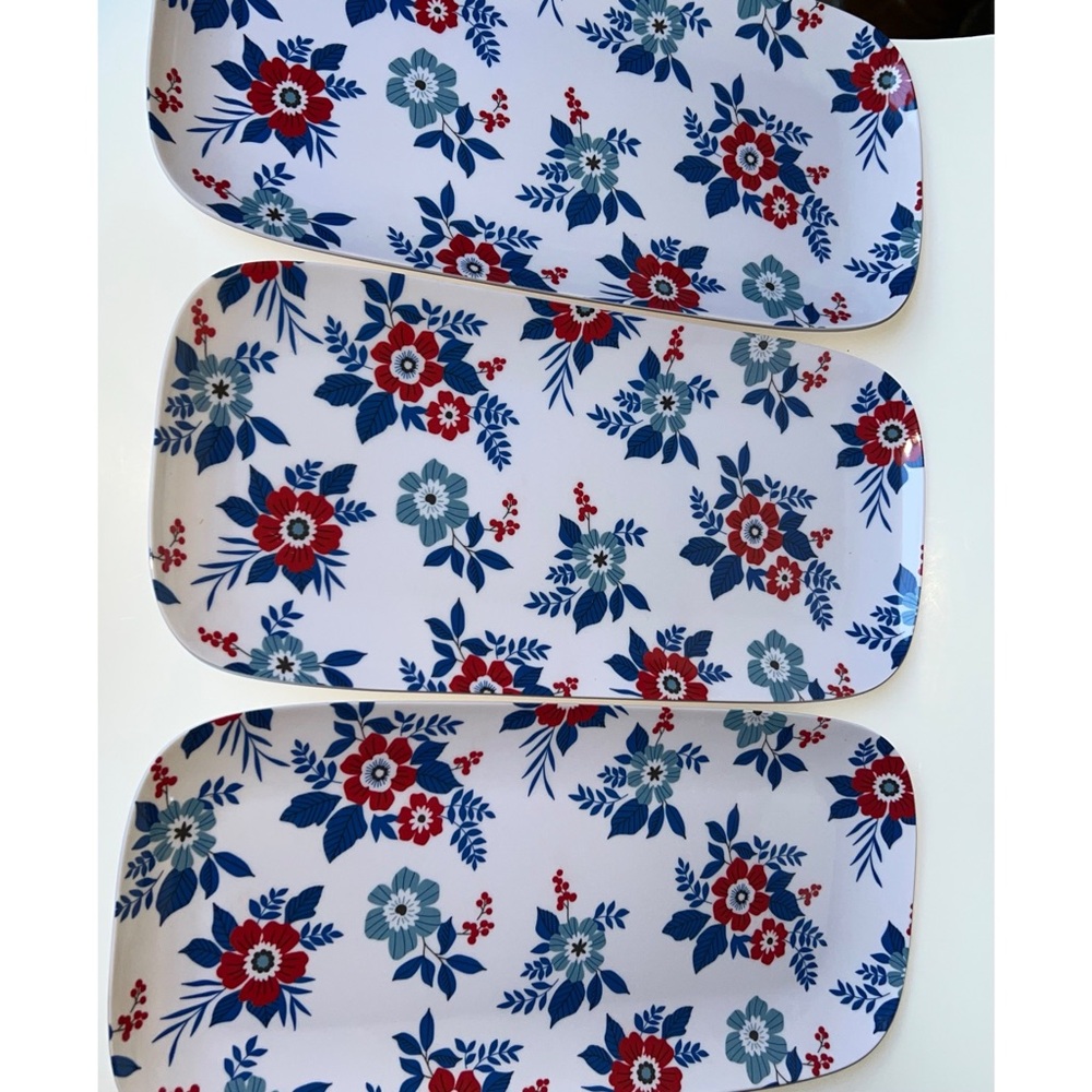 NEW Red White and Blue Melamine Serving Trays Lot of 3